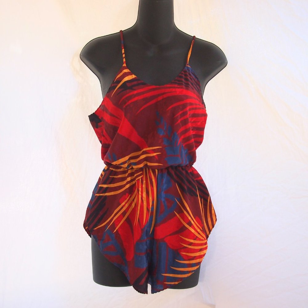 vtg LINDSEY ROSCOE for  FARR WEST Abstract Silky Teddy Bodysuit Romper USA S EUC - Picture 2 of 8